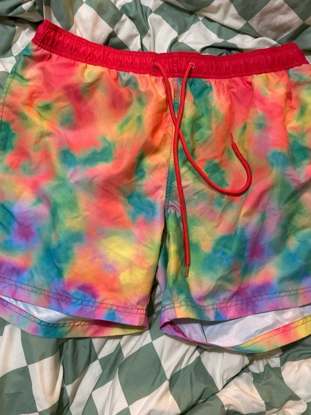 Women's Tie-Dye Athletic Shorts with Red Waistband